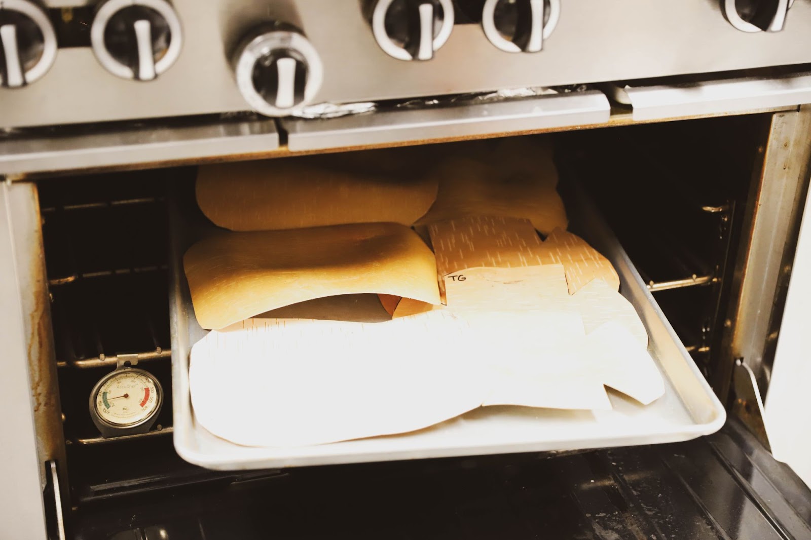 Birch bark undergoing the baking process