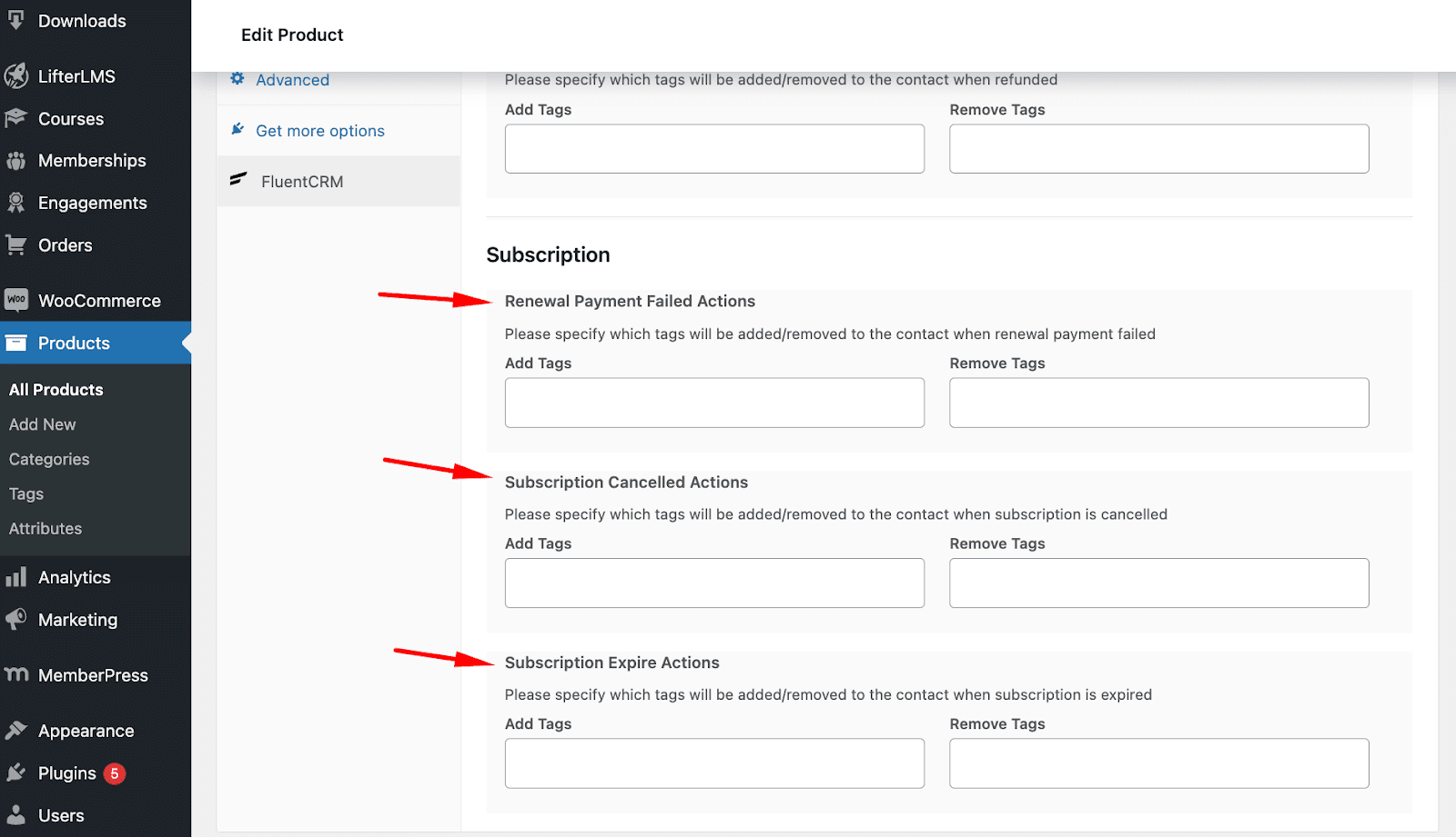 fluentcrm woocommerce subscriptions integration