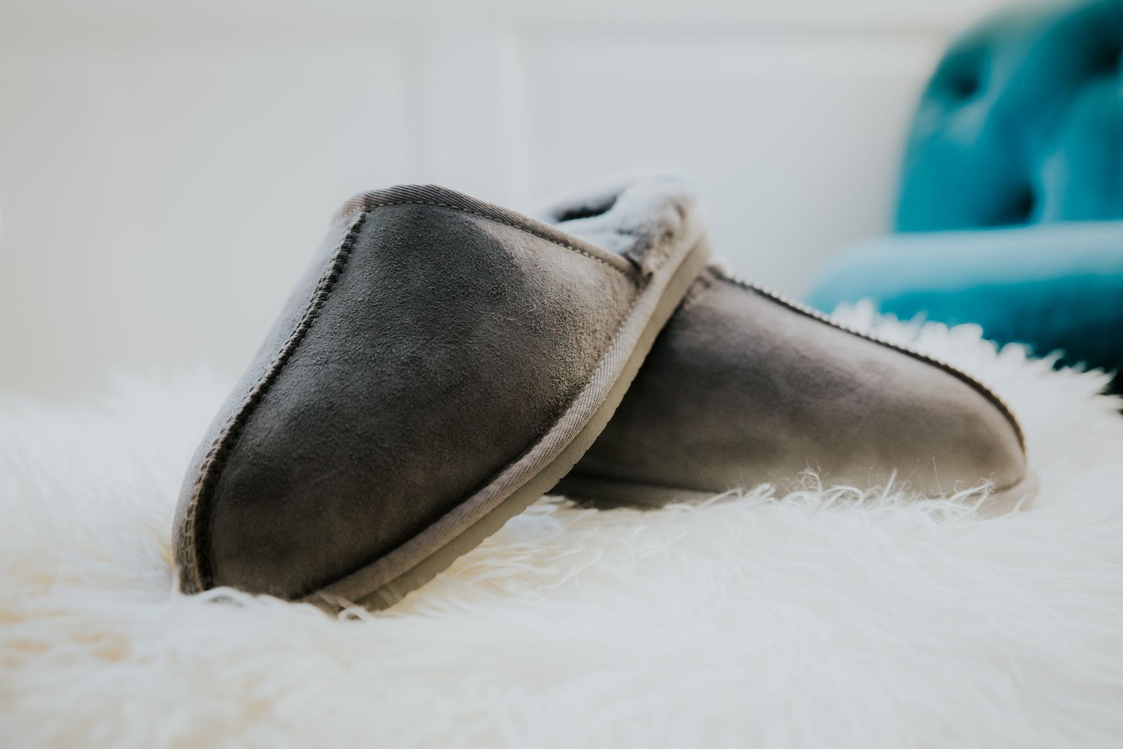 Men's Grey Sheepskin Mule Slippers 