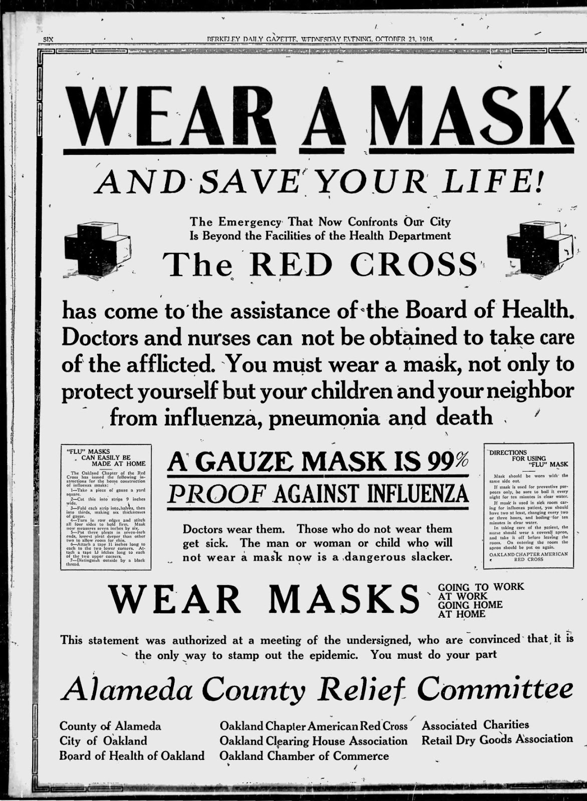 Red Cross newspaper ad to wear a mask