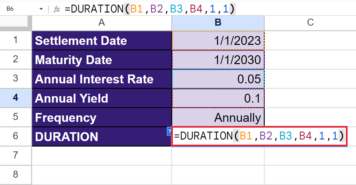 DURATION Function in Google Sheets