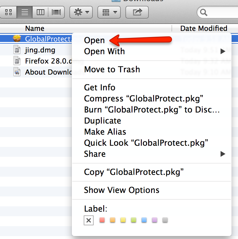GlobalProtect Mac Open File