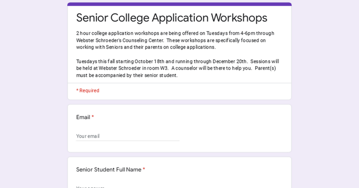 Senior College Application Workshops