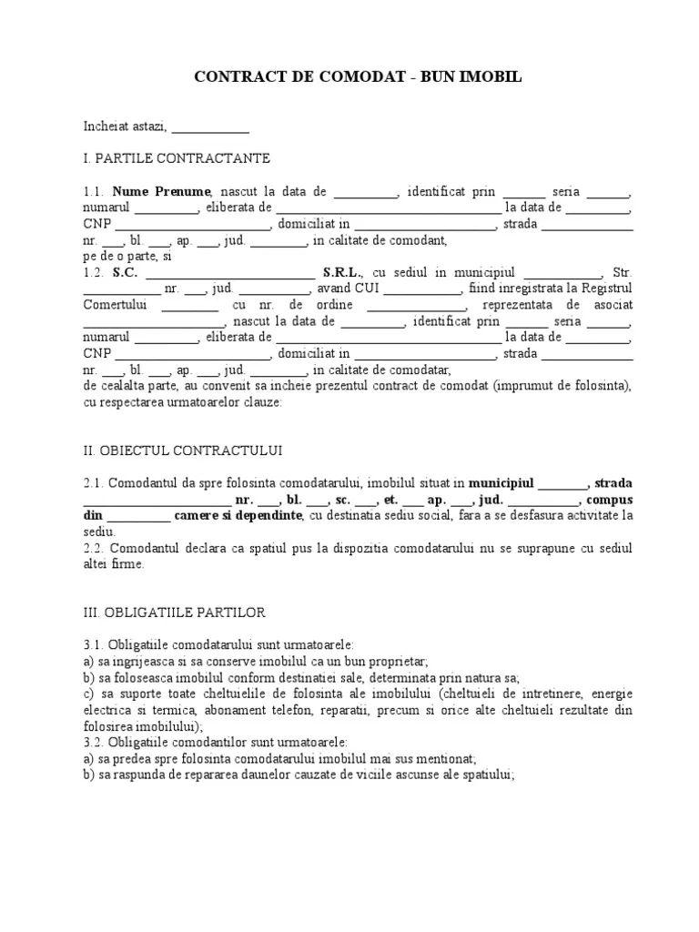 Contract de comodat: ce este, tipuri, modele și obligații - Termene.ro