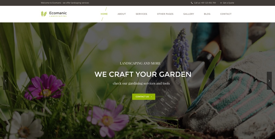 Tema WordPress de jardinagem, cuidado do gramado e paisagismo ecomanic
