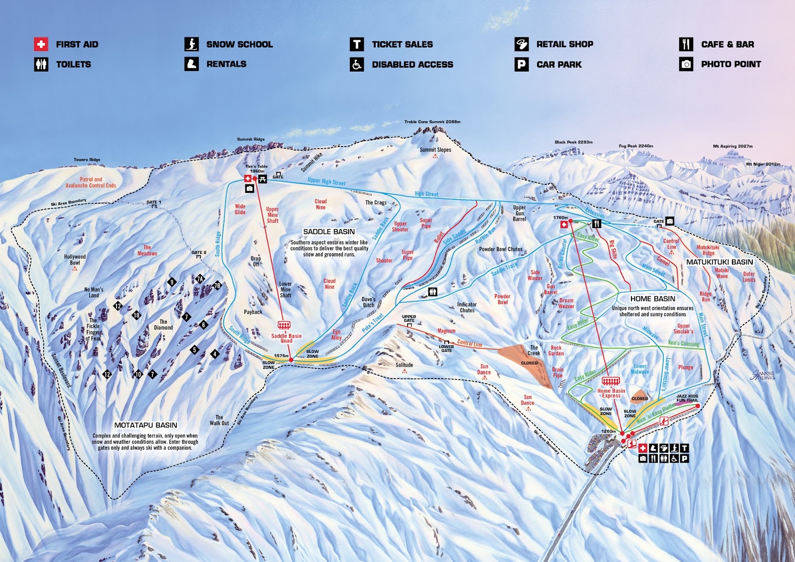 Treble Cone Ski Field Trail Map