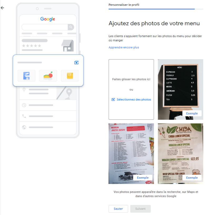 téléchargement photos produits ou services - Fiche Google My Business