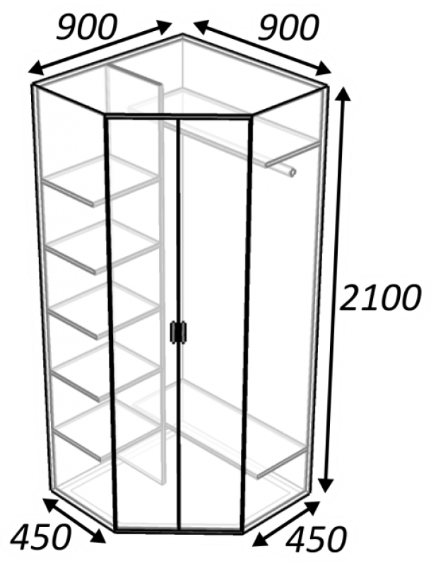 Треугольная модель угловых шкафов - чертеж