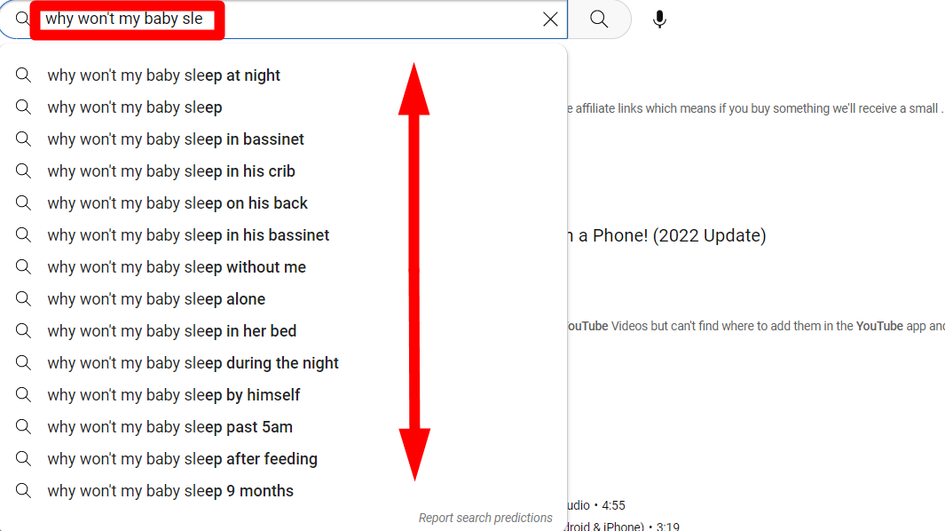 Search queries on YouTube