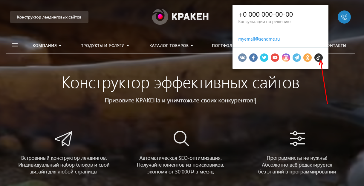 Фото 4: «Ссылка на Tik Tok: найдите новых клиентов и увеличьте прибыль - обновление конструктора лендингов &quot;Кракен&quot;»