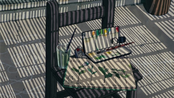 a chair with drawing equipment