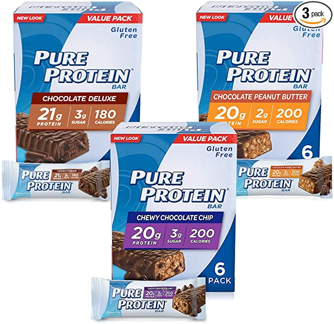 Pure Protein Bars, High Protein, Nutritious Snacks to Support Energy, Low Sugar, Gluten Free, Variety Pack, 1.76oz, 18 Pack