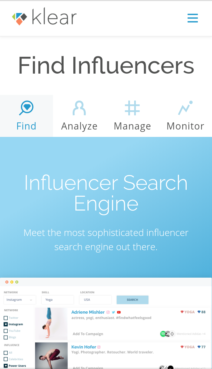 influencer marketing tool- Klear