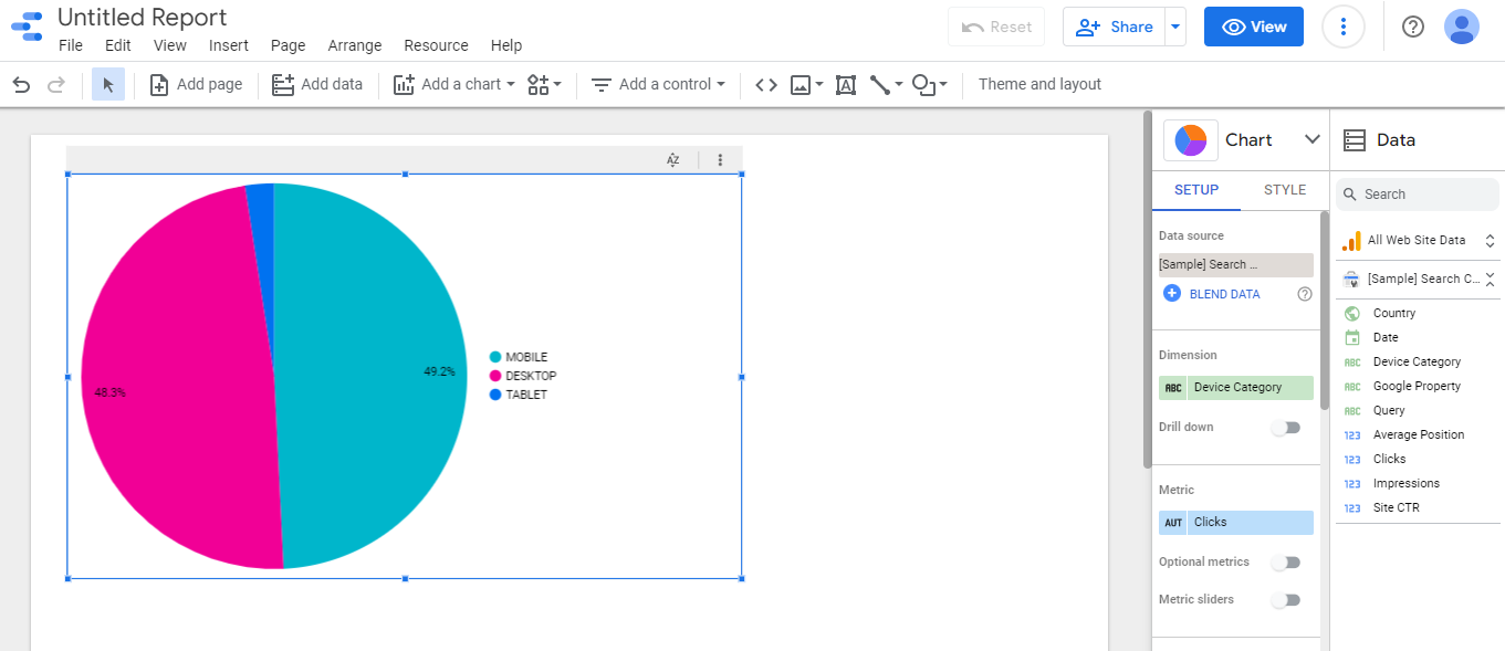 seo data studio template: Add a Pie Chart