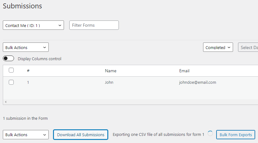 Download all contact form submissions