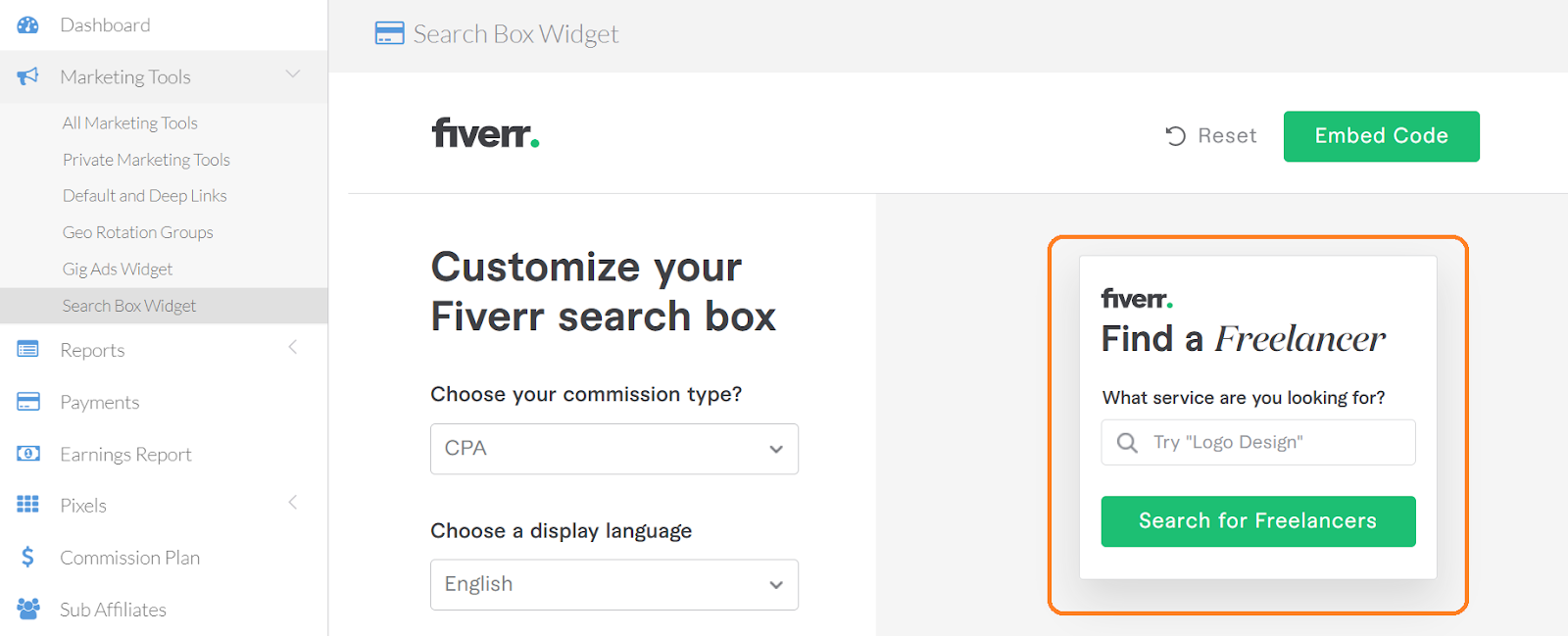 fiverr affiliate program search box widget