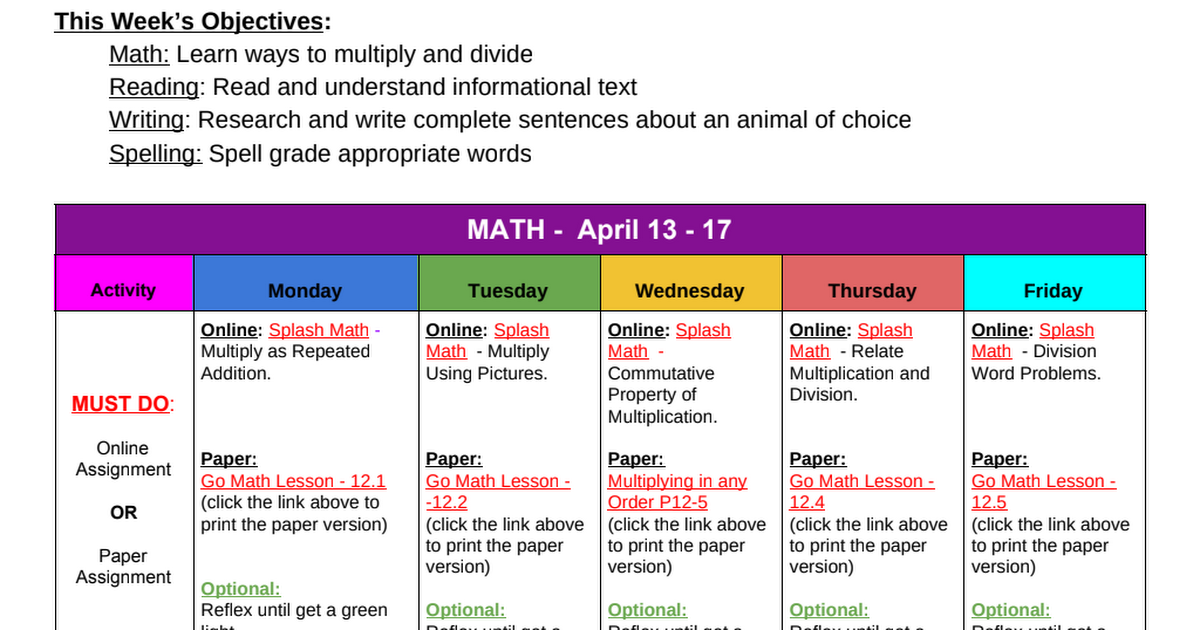 Second Grade At-Home Learning Week 4.pdf