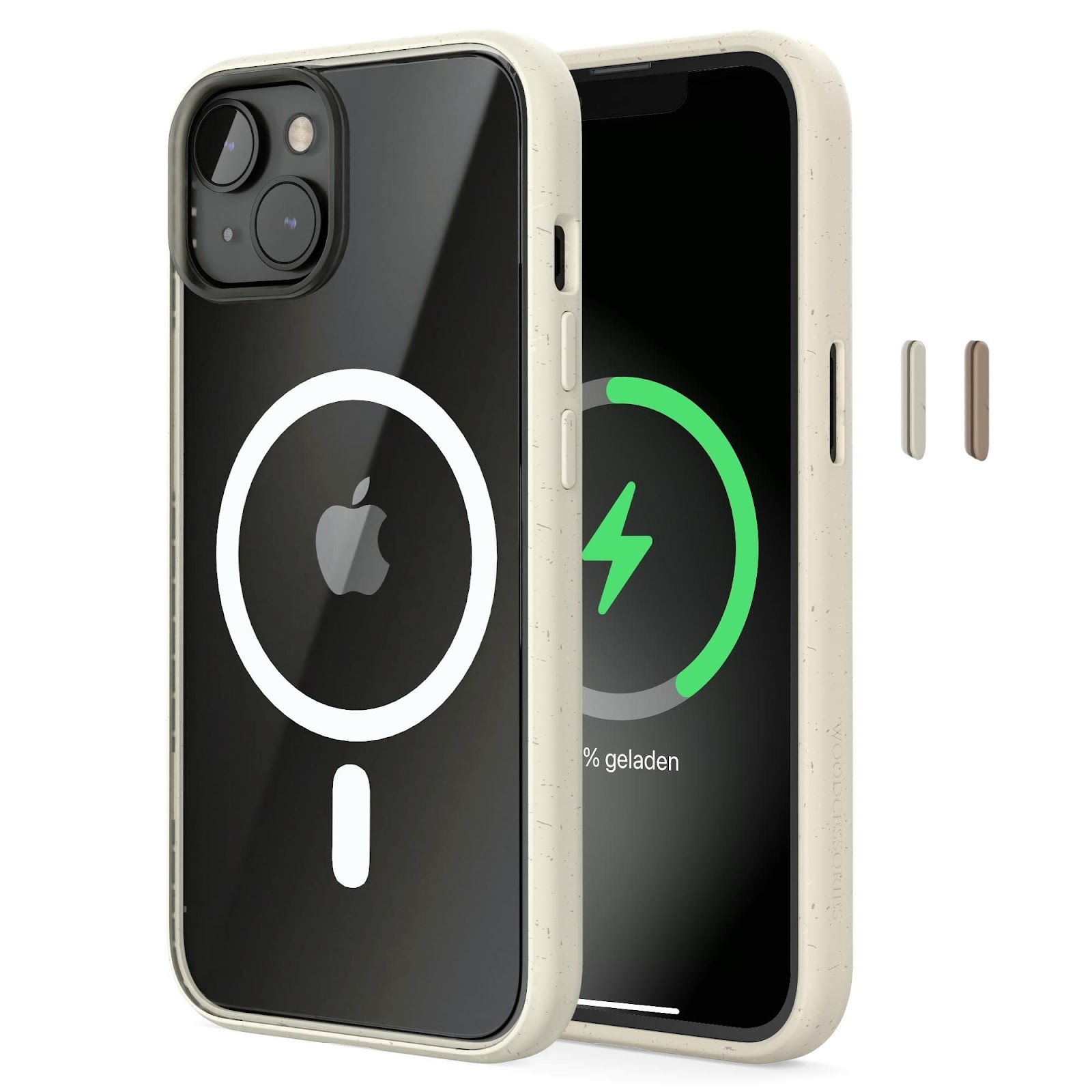 Woodcessories - Magnetisches Bio Clear Case transparent kompatibel mit iPhone 14 Hülle durchsichtig mit Magnet, iPhone 13 Hülle, weiß, Nachhaltig Offwhite/Klar + MagSafe