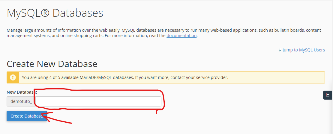Create database in cpanel