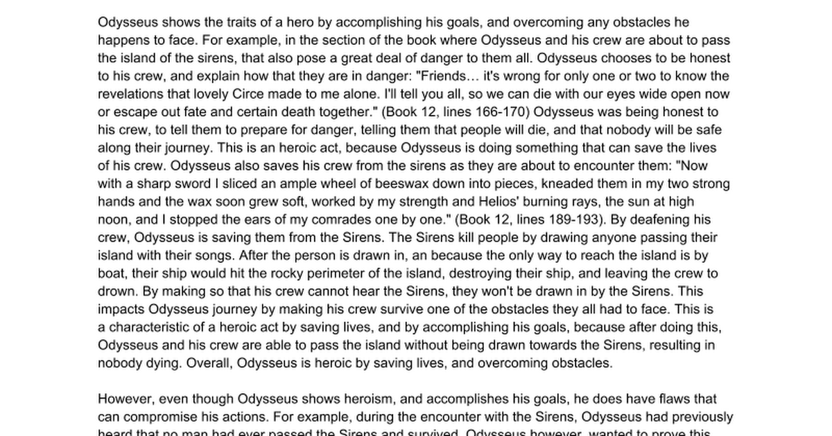 is odysseus a hero essay free