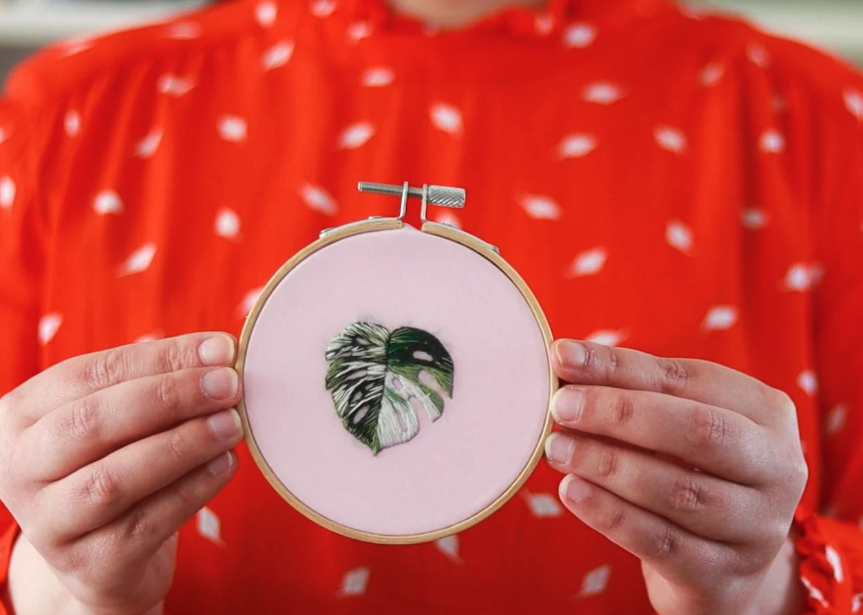 monstera leaf embroidery