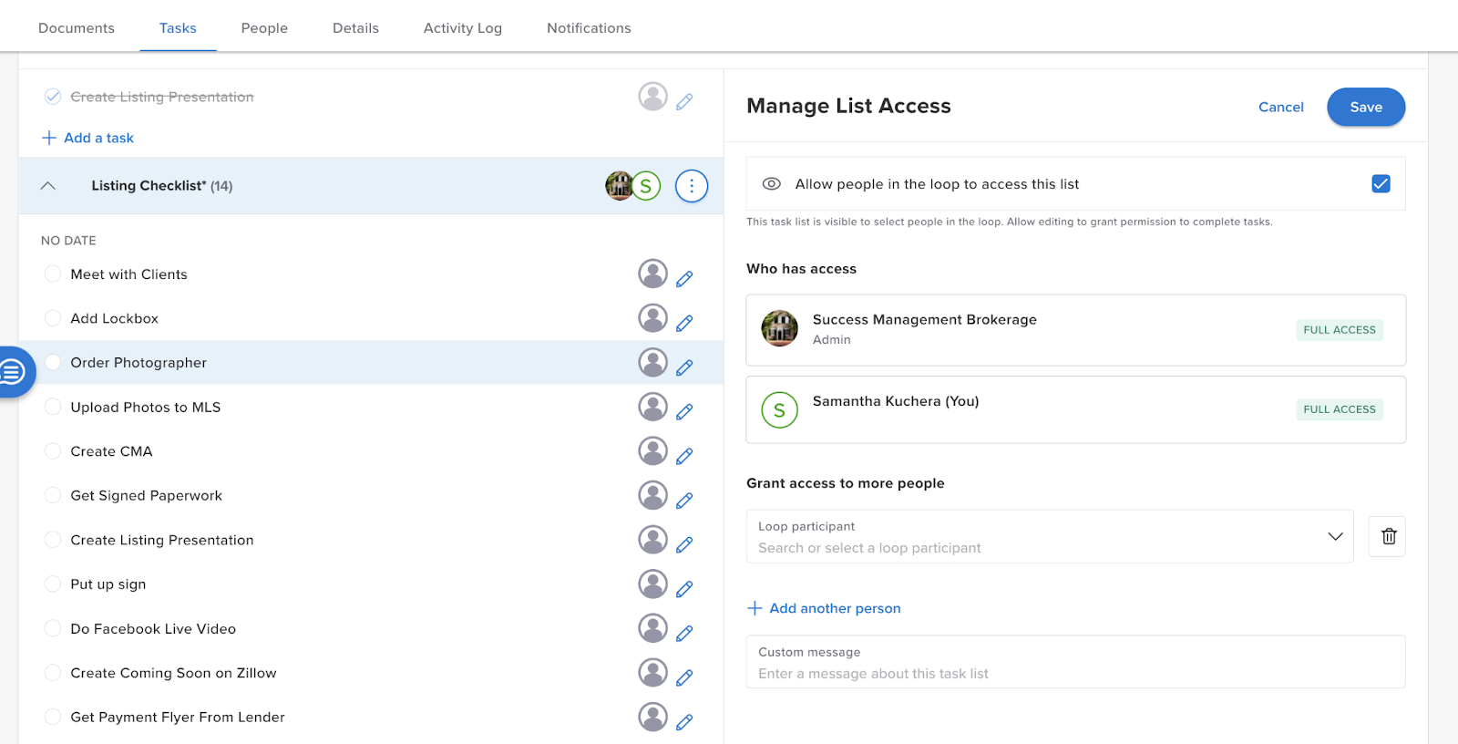 Dotloop Manage List Access Section