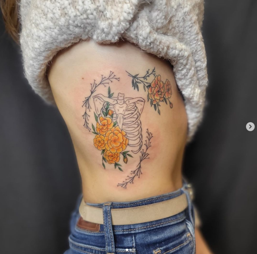 Flower Themed Rib Tattoos 65
