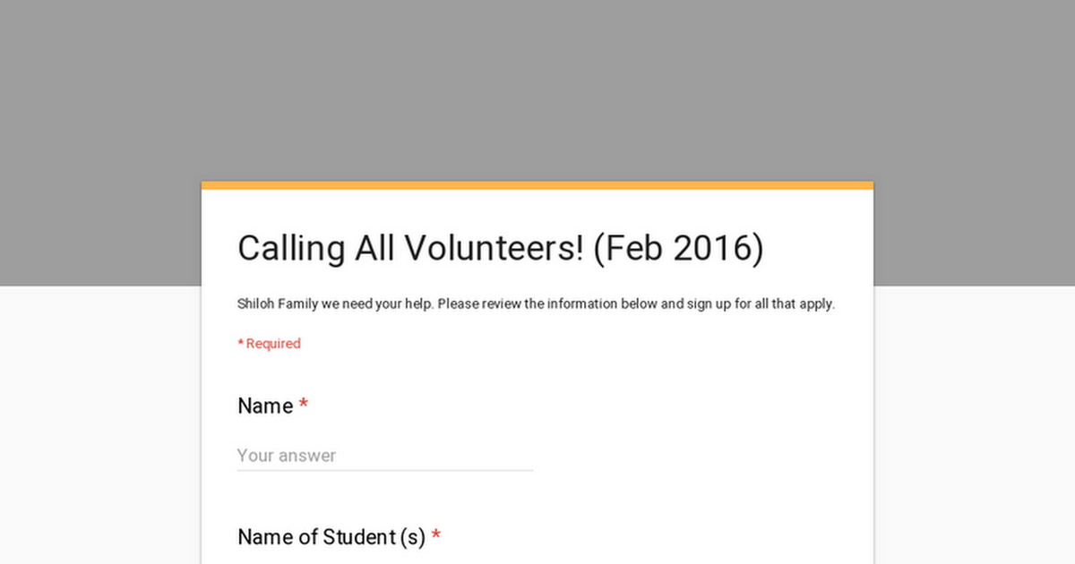 Calling All Volunteers! (Feb 2016)