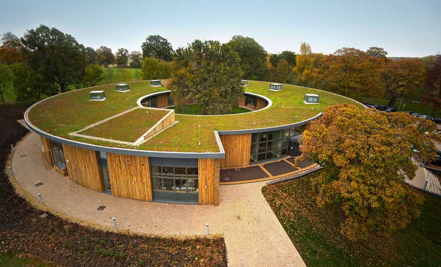 a house with green roof