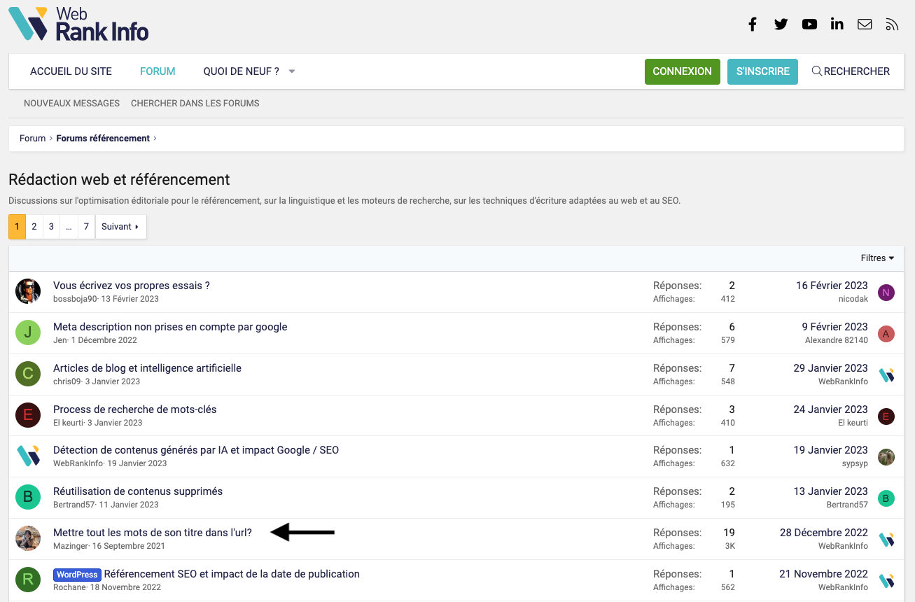 Recherche de mots clés SEO : Forum