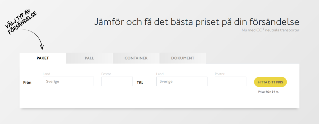 Fraktkostnad Sverige - Hitta fraktpriser på paket