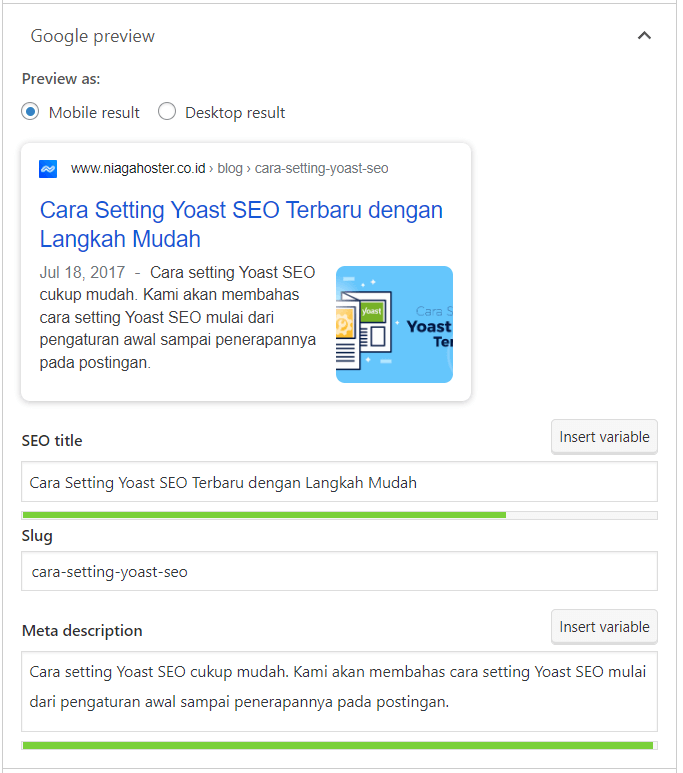 Google Preview setting Yoast SEO