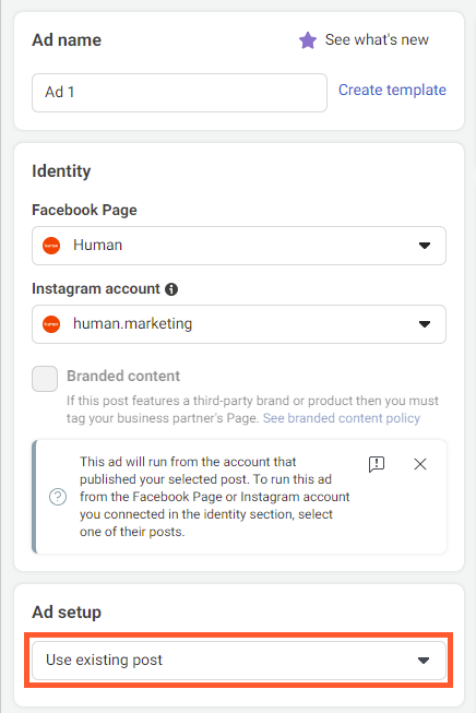 Where to find Ad Setup for Facebook