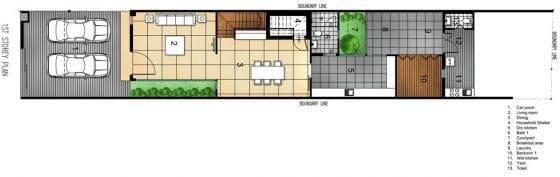Long Narrow Two Story House Plan - First Floor