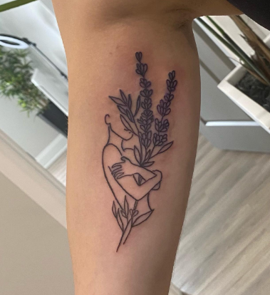 Line Art Lavender Tattoo Designs