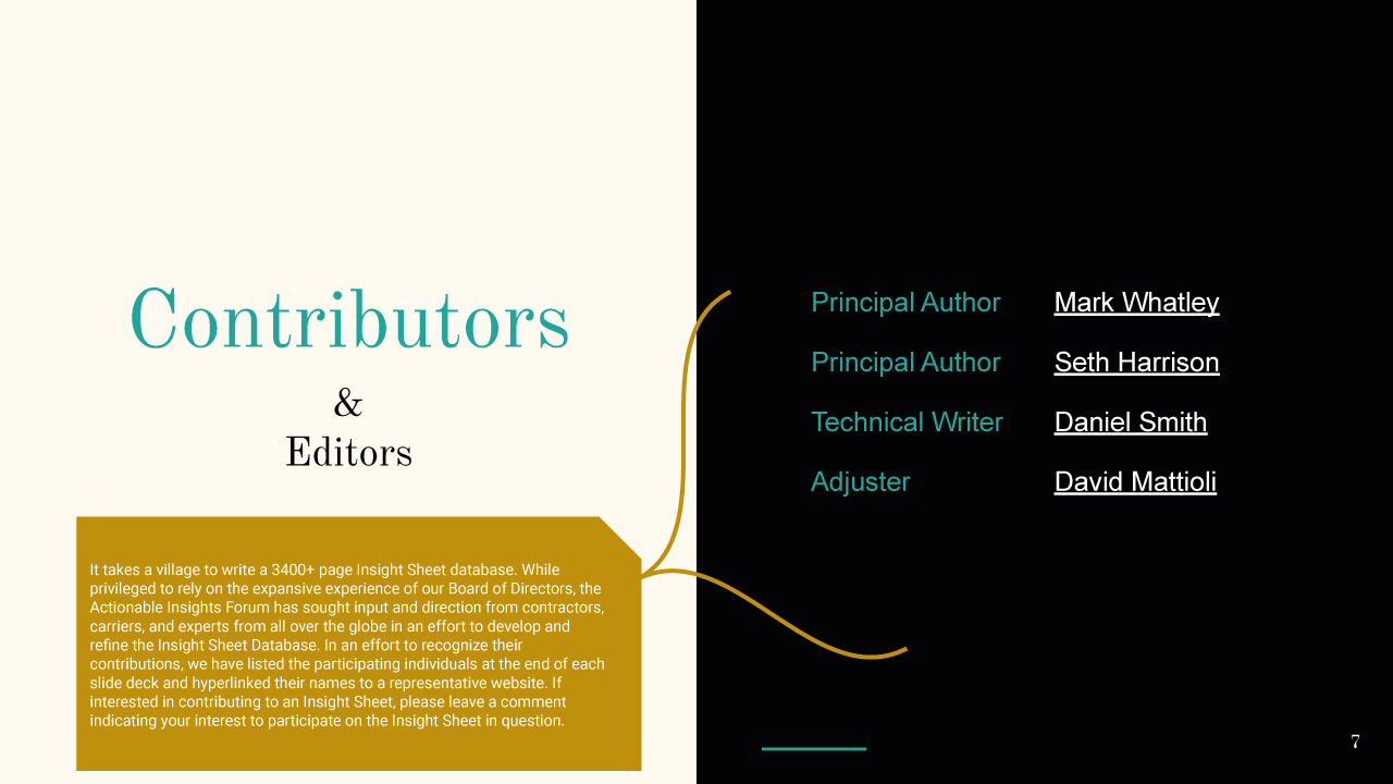 The sheet's contributors and editors are listed to the right of the page, with an informational bubble explaining their contributions to the database.