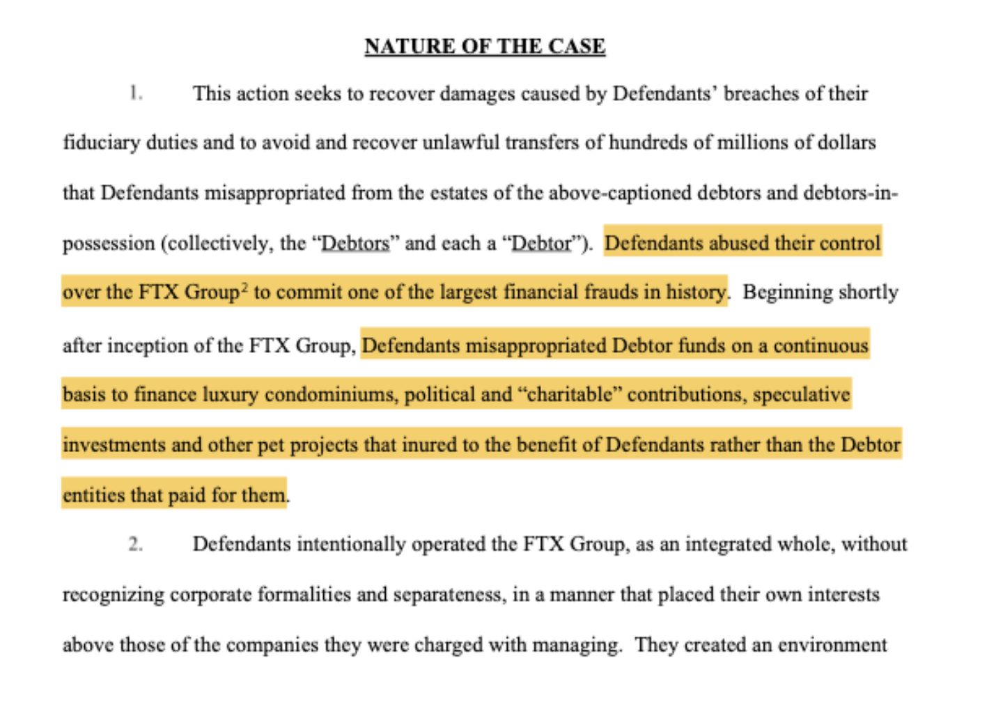 Excerpt from FTX's complaint against Bankman-Fried, Ellison and others. Source: Kroll