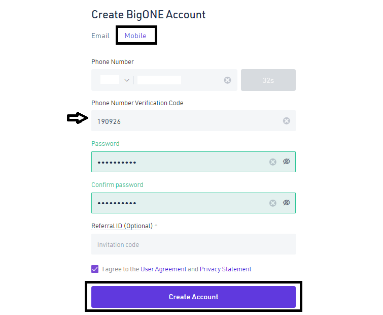how to create a bigone account