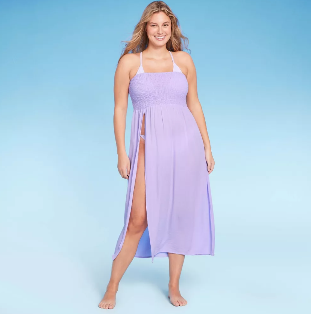 a purple swim coverup you can wear two ways