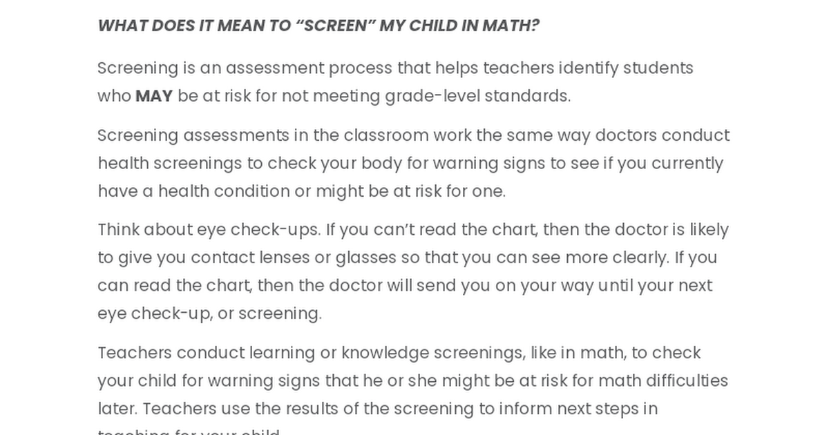 Parent Information what does it mean ....screener