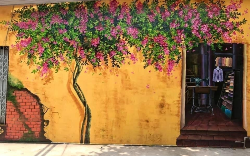 Trang trí quán cafe ngày tết: vẽ tranh tường