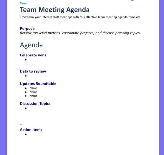 team meeting agenda example