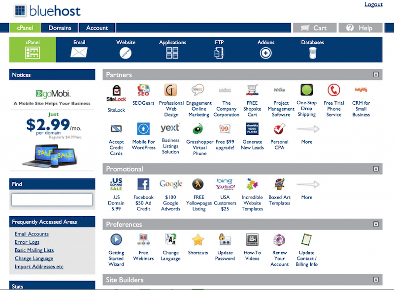 Bluehost: revisión de alojamiento web cPanel 