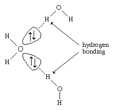 hidrojen bağına yol açan paylaşılmamış elektronları gösteren bir su molekülünün yapısı