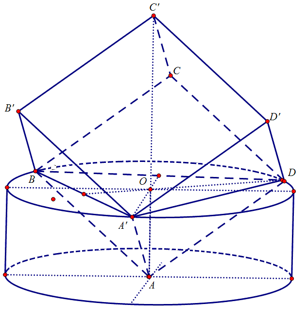Một lọ thủy tinh dạng hình trụ có đựng sẵn một lượng nước có thể tích là (V = 224,7456c{m^3}). Người ta bỏ một khối lập phương (ABC D.A'B'C'D') vào lọ thủy tinh thì đỉnh A chạm đáy lọ (đáy thứ nhất của hình trụ) và các đỉnh (A',B,D) nằm trên đường tròn miệng của lọ (đáy thứ hai của hình trụ) (xem hình vẽ). Biết rằng sau khi bỏ khối lập phương vào thì lượng nước dâng lên vừa đầy lọ thủy tinh và ta lấy các giá trị gần đúng sau đây (pi approx 3,14), (sqrt 3 approx 1,73), (sqrt 2 approx 1,41). Thể tích của khối lập phương là:<img src="https://lh6.googleusercontent.com/VLPpRt07qPOoSFHzNffYihIpv01cbh-lKT7RpEfvz9O8q9DVYkVgLAttqPlYzrjoQxZOoLrYQ_jj1TroDg9LIP1rH7GxZMBo9vv0ie5NS4ID1S71HzZu25trqweNuIVdbLNTqod-SvR86FZcQg" width="227" height="238"> 2