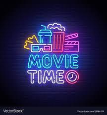 Cinema neon sign movie time logo neon Royalty Free Vector