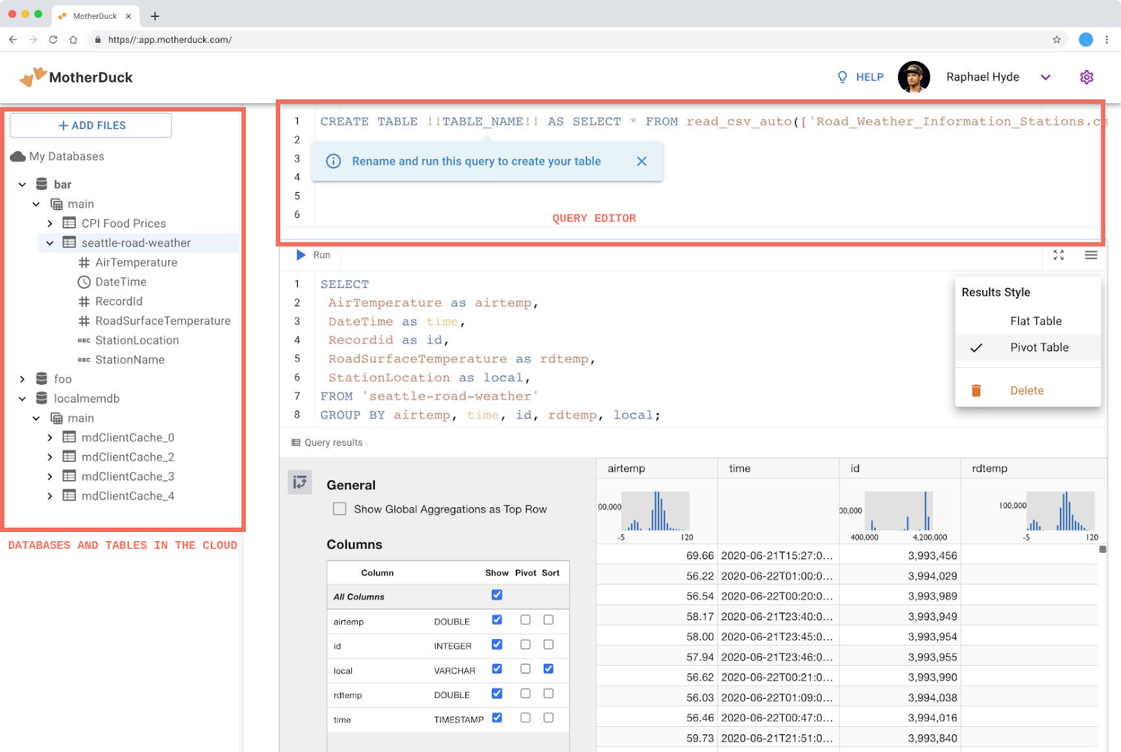 （MotherDuck Web UI）