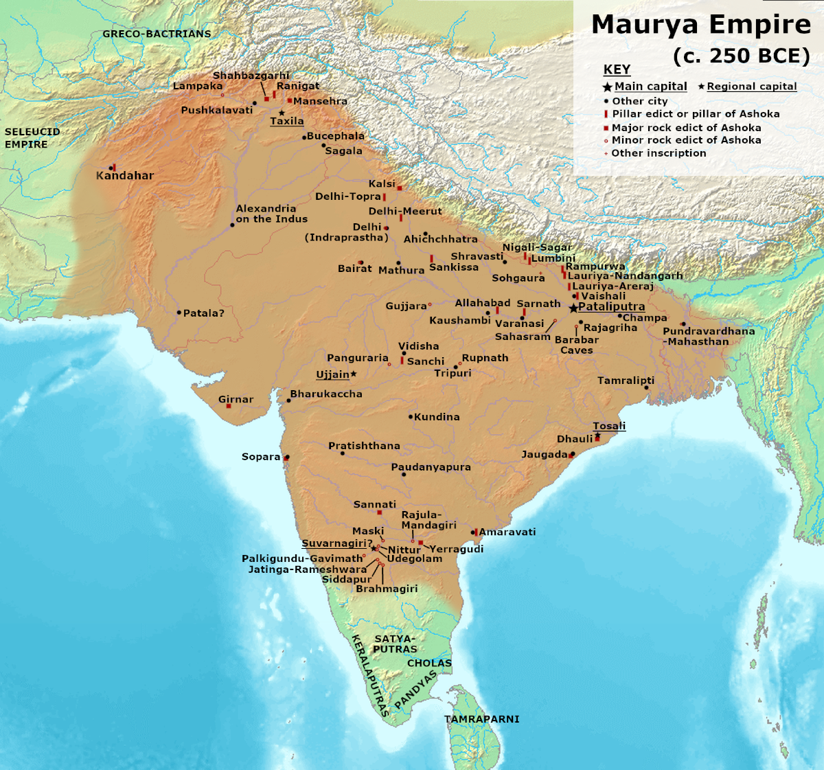This is the standard "textbook" map of the Maurya Empire during Ashoka.