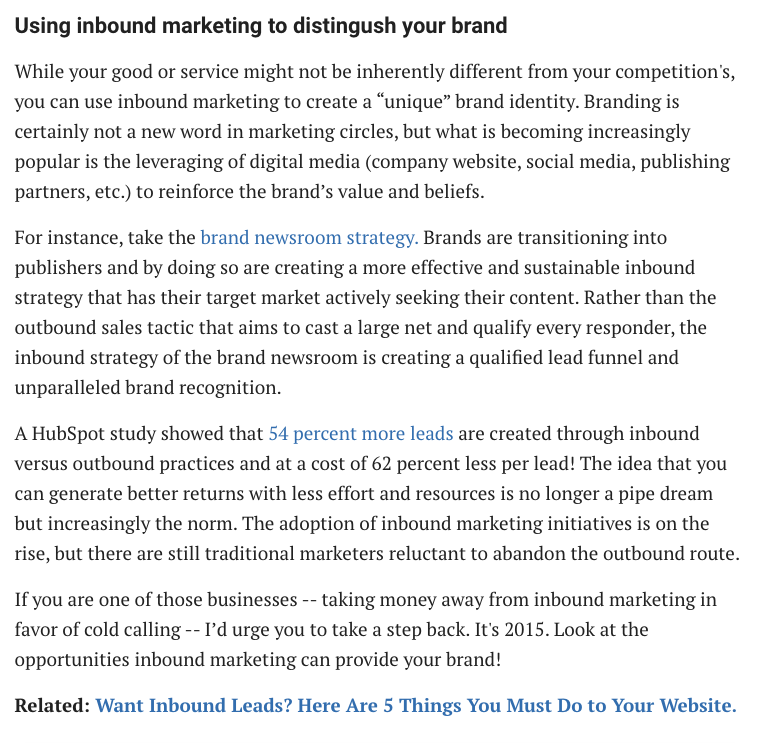 An example of a backlink from entrepreneur.com to HubSpot's Not Another State of Marketing Report