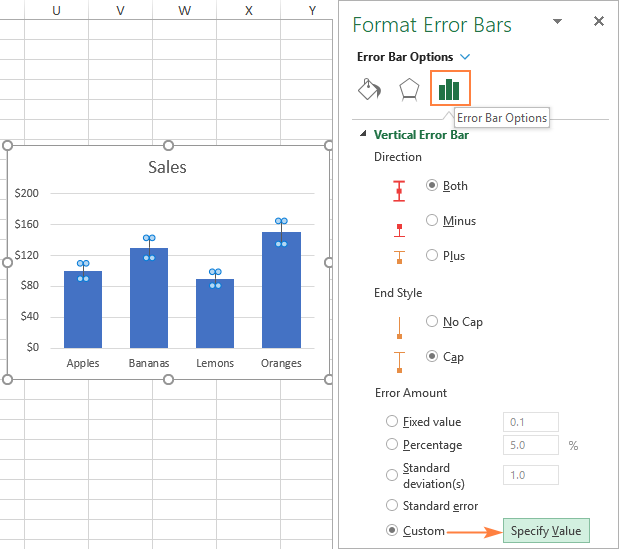 Making custom error bars in Excel